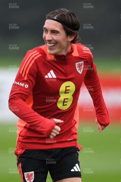 121025 - Wales Football Training - Harry Wilson of Wales during a training session ahead of tomorrows World Cup qualifier match against Belgium