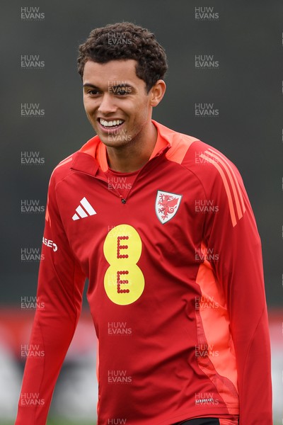 121025 - Wales Football Training - Brennan Johnson of Wales during a training session ahead of tomorrows World Cup qualifier match against Belgium