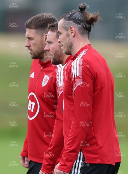 130622 - Wales Football Training Session - Gareth Bale, Chris Gunter and Aaron Ramsey of Wales during training session ahead of the UEFA Nations League match against Netherlands