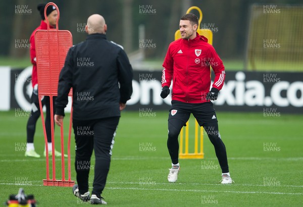151121 - Wales Football Training Session -  Aaron Ramsey of Wales during a training session ahead of the World Cup 2022 Qualifying match against Belgium at the the Cardiff City Stadium