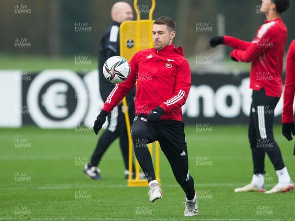 151121 - Wales Football Training Session -  Aaron Ramsey of Wales during a training session ahead of the World Cup 2022 Qualifying match against Belgium at the the Cardiff City Stadium