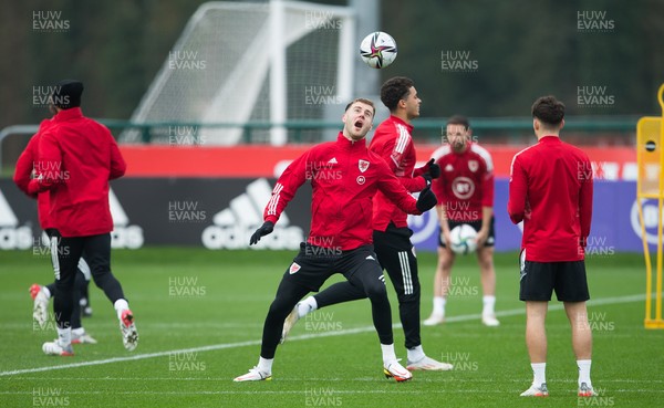 151121 - Wales Football Training Session -  Joe Rodon of Wales during a training session ahead of the World Cup 2022 Qualifying match against Belgium at the the Cardiff City Stadium