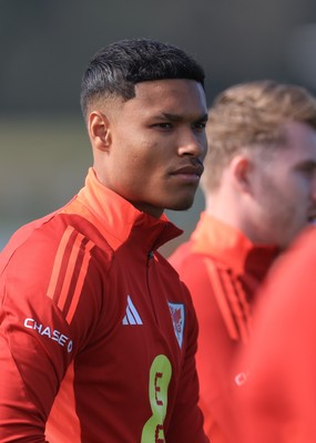 190325  Wales Men Football Training - Kai Andrews during a Wales training session ahead of the 2026 World Cup Qualifiers with Kazakhstan and North Macedonia