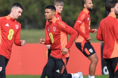 190325  Wales Men Football Training - Kai Andrews during a Wales training session ahead of the 2026 World Cup Qualifiers with Kazakhstan and North Macedonia