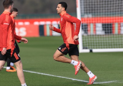 190325  Wales Men Football Training - Ben Cabango during training ahead of the 2026 World Cup Qualifiers with Kazakhstan and North Macedonia