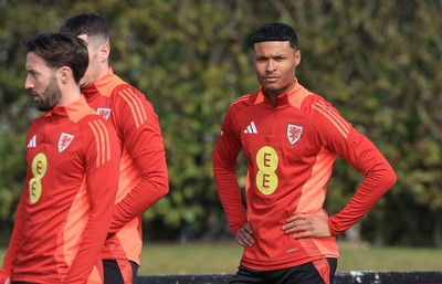 190325  Wales Men Football Training - Kai Andrews during a Wales training session ahead of the 2026 World Cup Qualifiers with Kazakhstan and North Macedonia