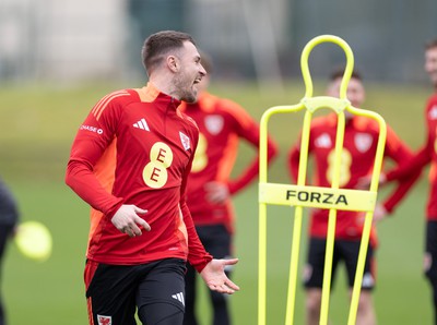 200324 - Wales Football Training Session - Aaron Ramsey during training session ahead of Wales’  Euro 2024 qualifying play-off semi-final against Finland