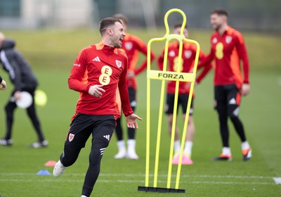 200324 - Wales Football Training Session - Aaron Ramsey during training session ahead of Wales’  Euro 2024 qualifying play-off semi-final against Finland