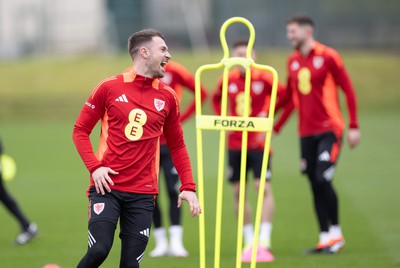 200324 - Wales Football Training Session - Aaron Ramsey during training session ahead of Wales’  Euro 2024 qualifying play-off semi-final against Finland