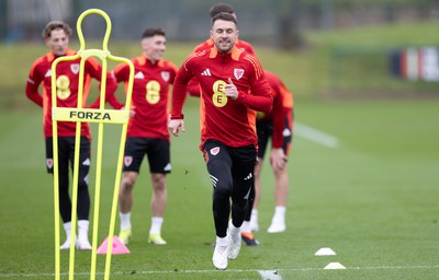 200324 - Wales Football Training Session - Aaron Ramsey during training session ahead of Wales’  Euro 2024 qualifying play-off semi-final against Finland