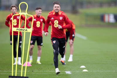 200324 - Wales Football Training Session - Aaron Ramsey during training session ahead of Wales’  Euro 2024 qualifying play-off semi-final against Finland