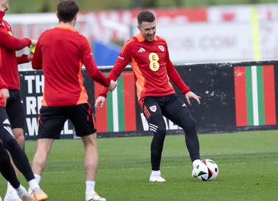 200324 - Wales Football Training Session - Aaron Ramsey during training session ahead of Wales’  Euro 2024 qualifying play-off semi-final against Finland