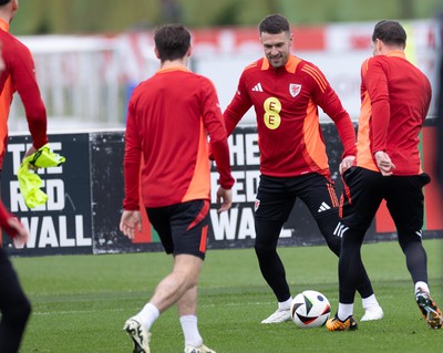 200324 - Wales Football Training Session - Aaron Ramsey during training session ahead of Wales’  Euro 2024 qualifying play-off semi-final against Finland