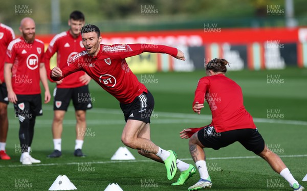200922 - Wales Football training session -  Kiefer Moore during training session ahead of their nations League matches against Belgium and Poland