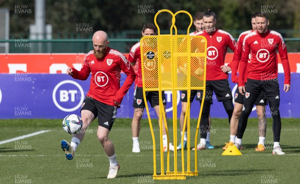 230322 Wales Football Training - Jonny Williams during a Wales football training session ahead of the World Cup Qualifier play off semi final match against Austria