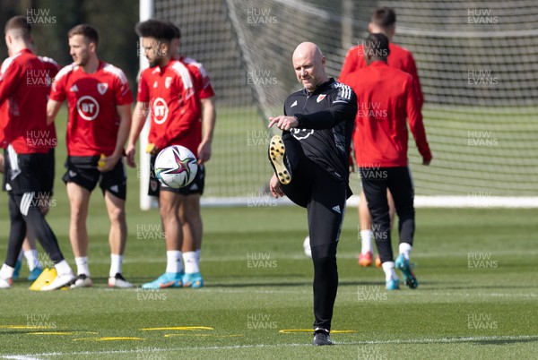 230322 Wales Football Training - Wales coach Robert Page during a Wales football training session ahead of the World Cup Qualifier play off semi final match against Austria
