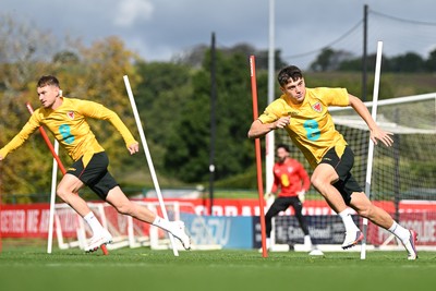 230926 - Wales Football Training - David Brooks and Dan James during training ahead of their upcoming Nations League match against Portugal