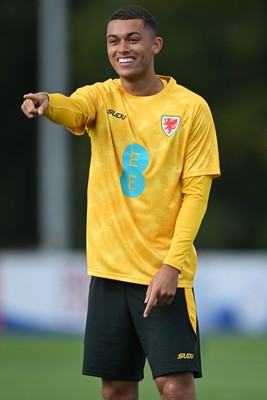 230926 - Wales Football Training - Brennan Johnson during training ahead of their upcoming Nations League match against Portugal