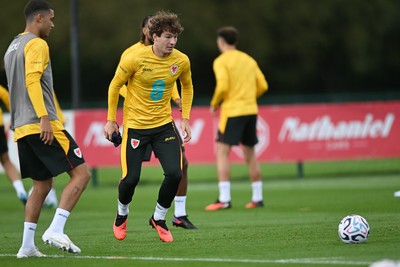 230926 - Wales Football Training - Lewis Koumas during training ahead of their upcoming Nations League match against Portugal