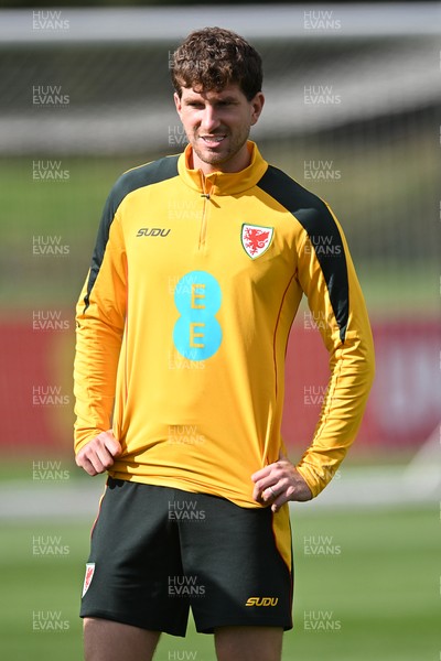 230926 - Wales Football Training - Chris Mepham during training ahead of their upcoming Nations League match against Portugal