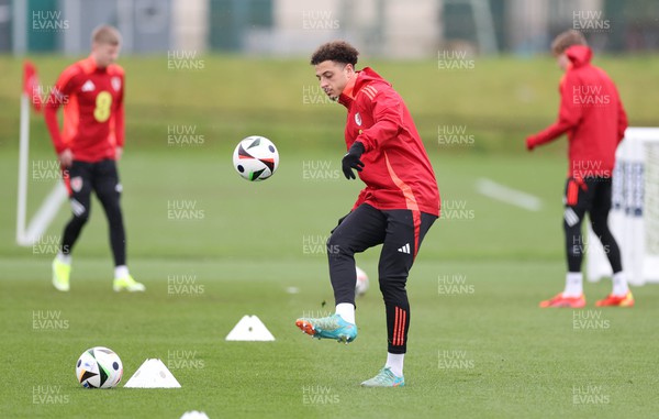 250324 - Wales Football Training Session -  Ethan Ampadu during training session ahead of their Euro 2024 qualifying play-off final against Poland