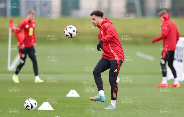 250324 - Wales Football Training Session -  Ethan Ampadu during training session ahead of their Euro 2024 qualifying play-off final against Poland