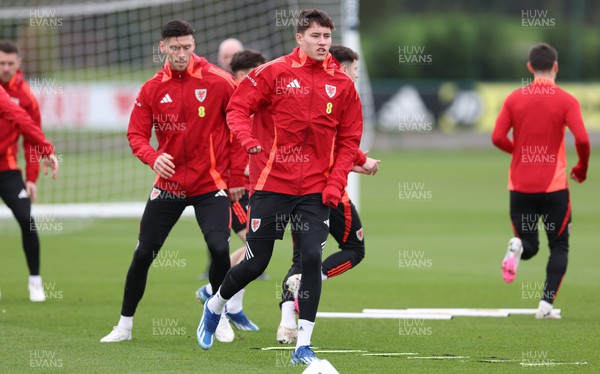 250324 - Wales Football Training Session -  Rubin Colwill during training session ahead of their Euro 2024 qualifying play-off final against Poland