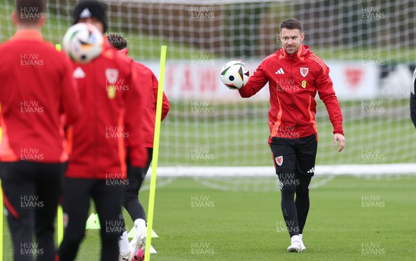 250324 - Wales Football Training Session -  Aaron Ramsey during training session ahead of their Euro 2024 qualifying play-off final against Poland