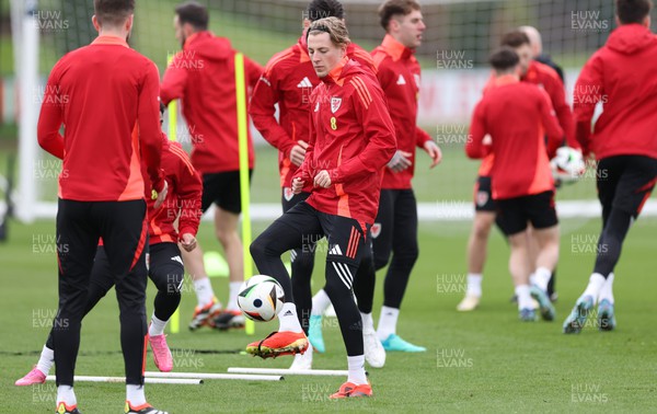 250324 - Wales Football Training Session -  Charlie Savage during training session ahead of their Euro 2024 qualifying play-off final against Poland