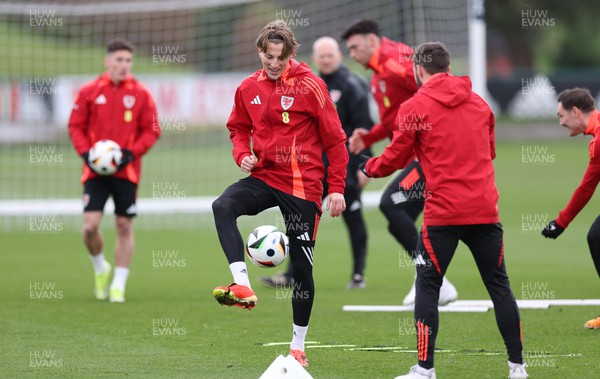 250324 - Wales Football Training Session -  Charlie Savage during training session ahead of their Euro 2024 qualifying play-off final against Poland