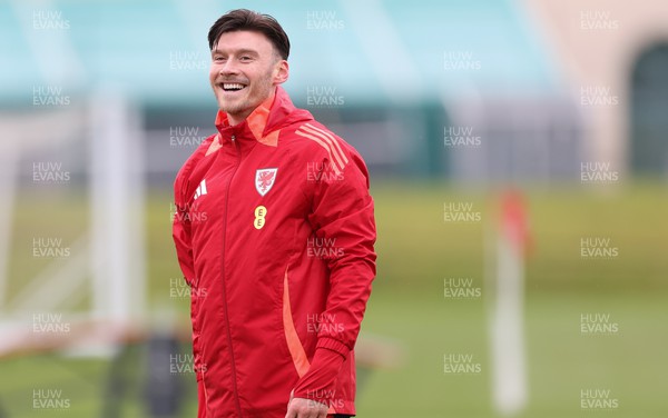 250324 - Wales Football Training Session - Kieffer Moore during training session ahead of their Euro 2024 qualifying play-off final against Poland