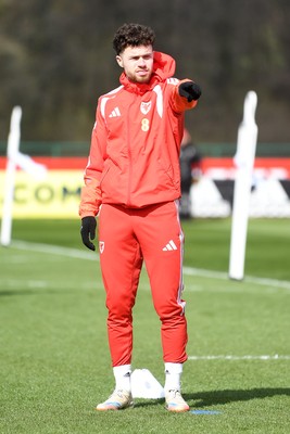 250326 - Wales Football Training - Neco Williams of Wales during training ahead of their World Cup play-off match against Bosnia-Herzegovina