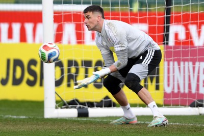 250326 - Wales Football Training - Karl Darlow of Wales during training ahead of their World Cup play-off match against Bosnia-Herzegovina