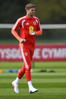 250326 - Wales Football Training - Joe Rodon of Wales during training ahead of their World Cup play-off match against Bosnia-Herzegovina