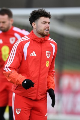 250326 - Wales Football Training - Neco Williams of Wales during training ahead of their World Cup play-off match against Bosnia-Herzegovina