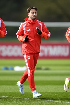 250326 - Wales Football Training - Josh Sheehan of Wales during training ahead of their World Cup play-off match against Bosnia-Herzegovina