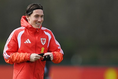250326 - Wales Football Training - Harry Wilson of Wales during training ahead of their World Cup play-off match against Bosnia-Herzegovina