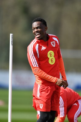 250326 - Wales Football Training - Rabbi Matondo of Wales during training ahead of their World Cup play-off match against Bosnia-Herzegovina