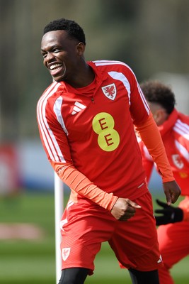 250326 - Wales Football Training - Rabbi Matondo of Wales during training ahead of their World Cup play-off match against Bosnia-Herzegovina