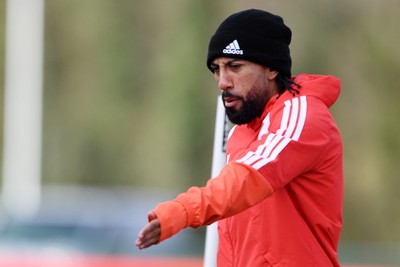 250326 - Wales Football Training - Sorba Thomas of Wales during training ahead of their World Cup play-off match against Bosnia-Herzegovina