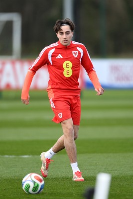 250326 - Wales Football Training - Joel Colwill of Wales during training ahead of their World Cup play-off match against Bosnia-Herzegovina