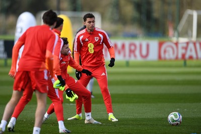 250326 - Wales Football Training - Brennan Johnson of Wales during training ahead of their World Cup play-off match against Bosnia-Herzegovina