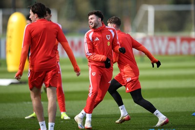 250326 - Wales Football Training - Neco Williams of Wales during training ahead of their World Cup play-off match against Bosnia-Herzegovina