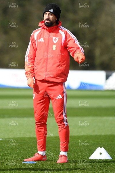 250326 - Wales Football Training - Sorba Thomas of Wales during training ahead of their World Cup play-off match against Bosnia-Herzegovina