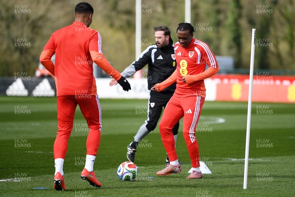 250326 - Wales Football Training - Ronan Kpakio of Wales during training ahead of their World Cup play-off match against Bosnia-Herzegovina