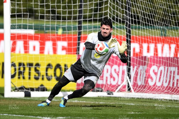 250326 - Wales Football Training - Tom King of Wales during training ahead of their World Cup play-off match against Bosnia-Herzegovina