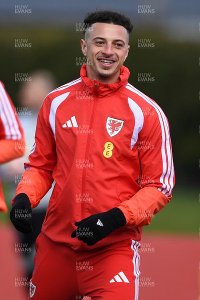 250326 - Wales Football Training - Ethan Ampadu of Wales during training ahead of their World Cup play-off match against Bosnia-Herzegovina