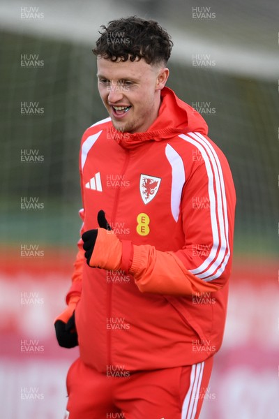 250326 - Wales Football Training - Nathan Broadhead of Wales during training ahead of their World Cup play-off match against Bosnia-Herzegovina
