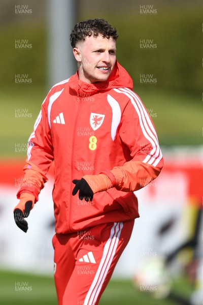 250326 - Wales Football Training - Nathan Broadhead of Wales during training ahead of their World Cup play-off match against Bosnia-Herzegovina