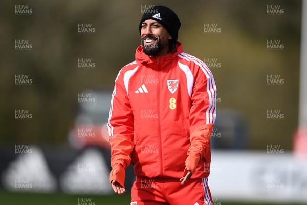 250326 - Wales Football Training - Sorba Thomas of Wales during training ahead of their World Cup play-off match against Bosnia-Herzegovina